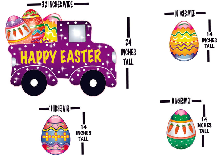 Whimsical Happy Easter Truck with colorful Easter eggs for Outdoor Lawn Display