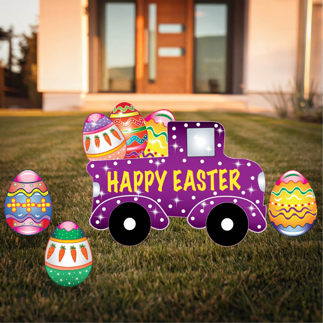 Whimsical Happy Easter Truck with colorful Easter eggs for Outdoor Lawn Display