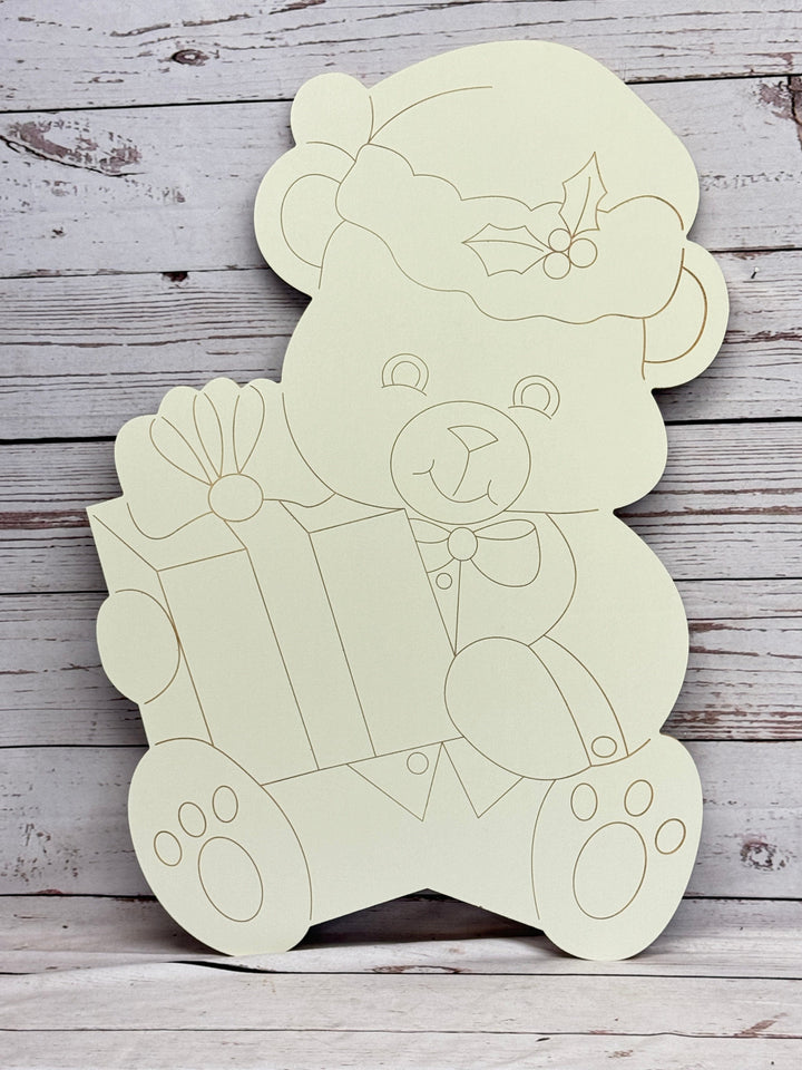 Christmas Bear Holding A Present DIY Blank