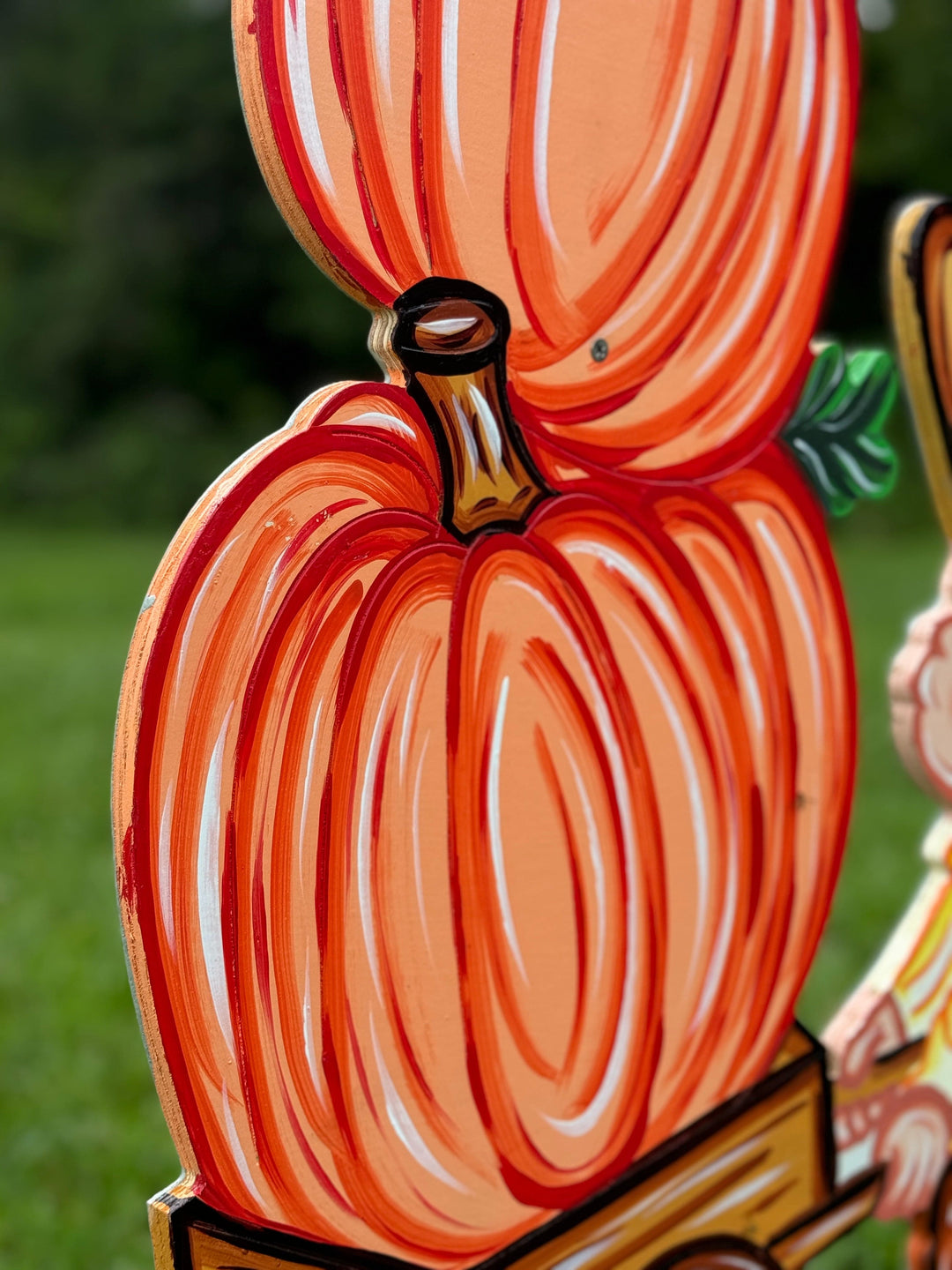 Fall Boy Pushes a Pumpkin Cart Yard Art Decorations