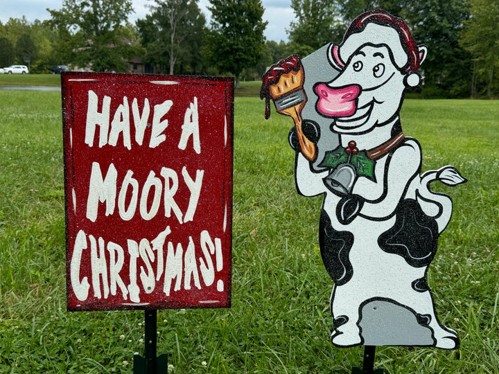 2PC Have a Moory Christmas Cow Paint a Sign Set Yard Art Decoration