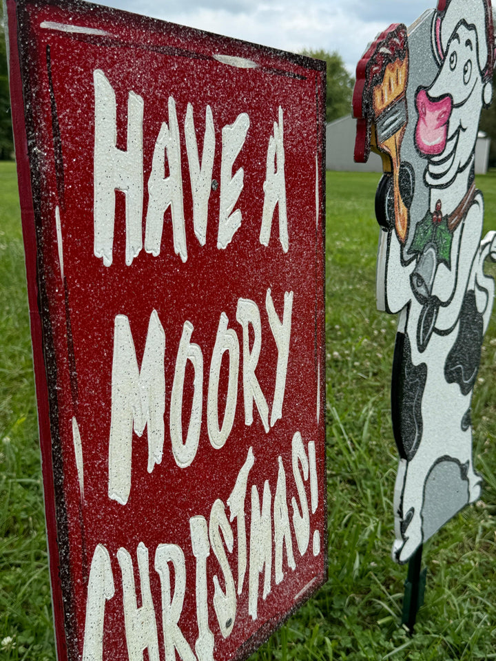 2PC Have a Moory Christmas Cow Paint a Sign Set Yard Art Decoration