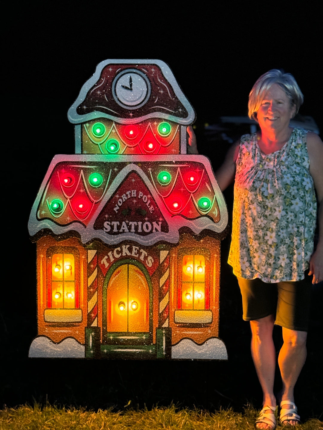 Lighted Ginger Bread Train Station Yard Art