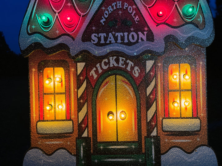 Lighted Ginger Bread Train Station Yard Art