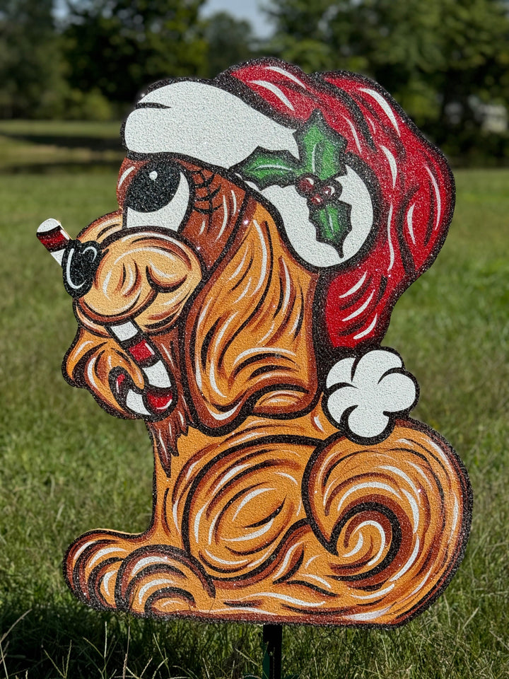 Christmas Dog with Candy Cane Yard Art Decoration