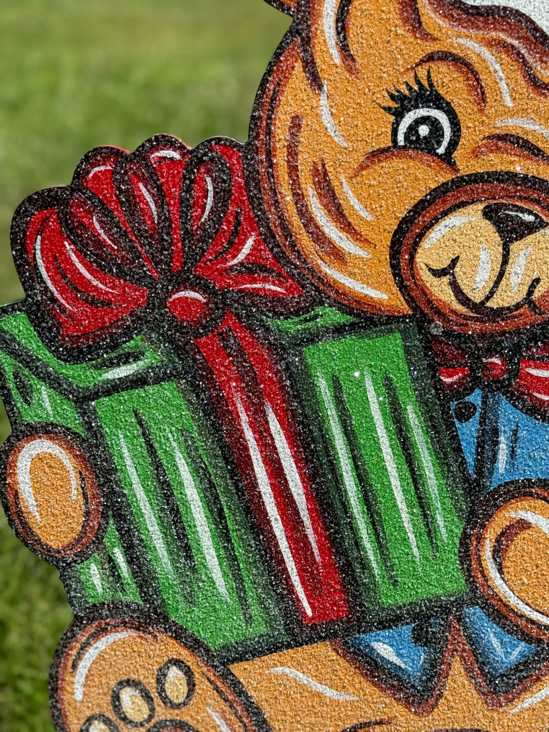 Christmas Bear with Present Yard Art Decoration