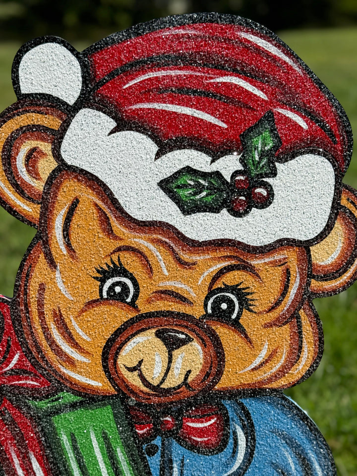 Christmas Bear with Present Yard Art Decoration