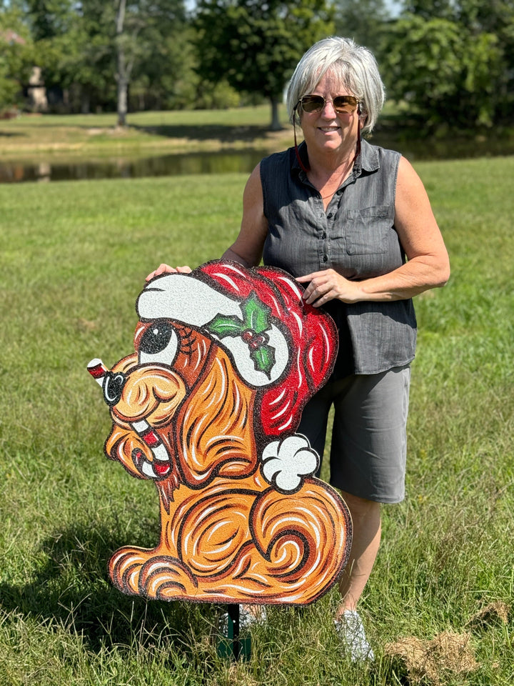 Christmas Dog with Candy Cane Yard Art Decoration