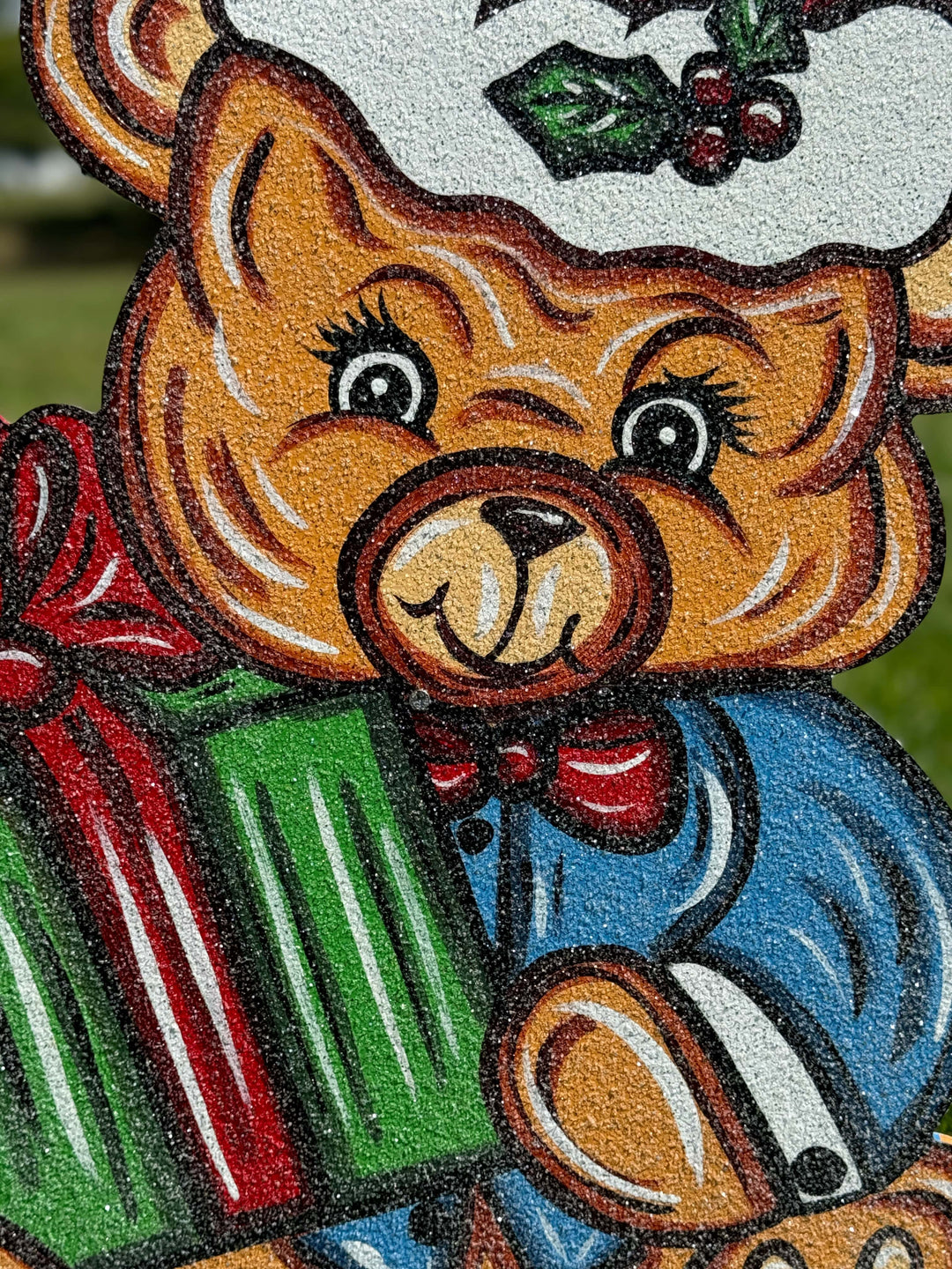 Christmas Bear with Present Yard Art Decoration