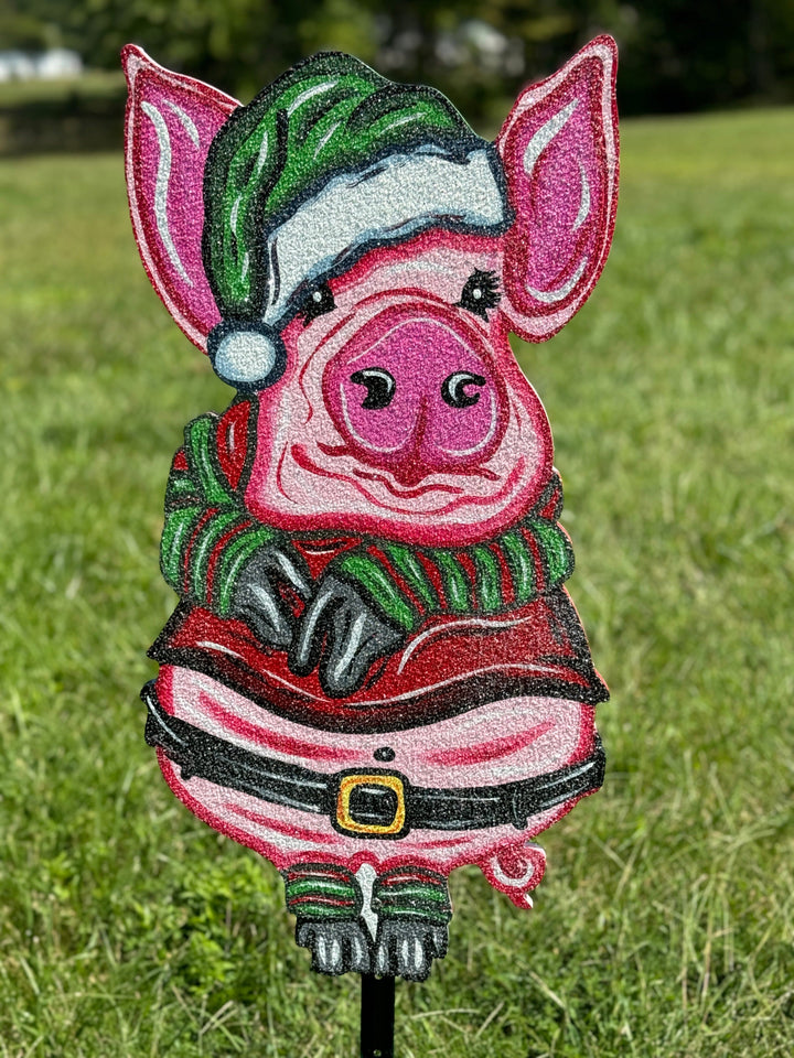 Christmas Pig Yard Art Decoration