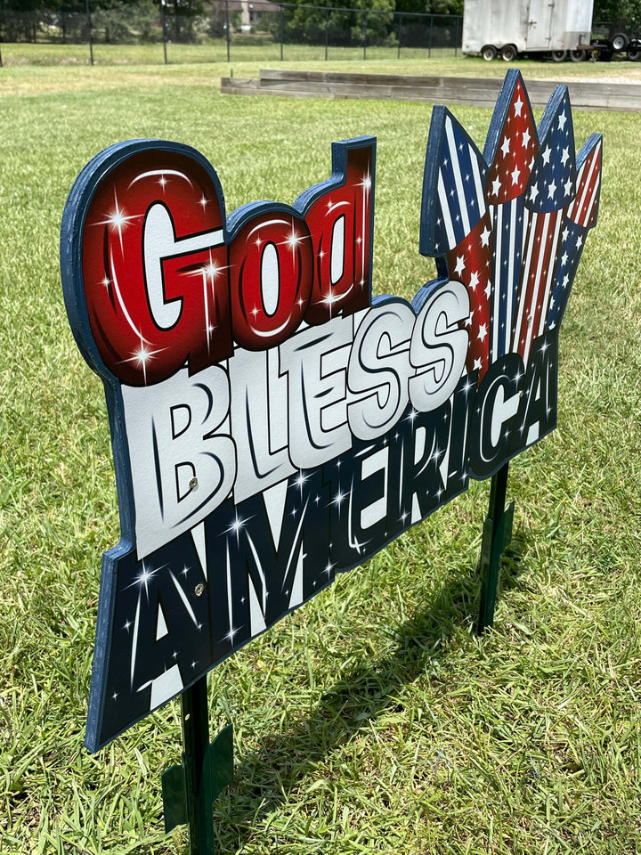 Patriotic God Bless America Yard Art Decoration