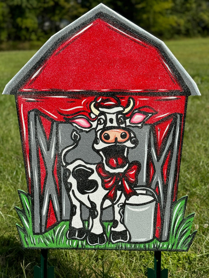 Christmas Cow Barn Outdoor Decor