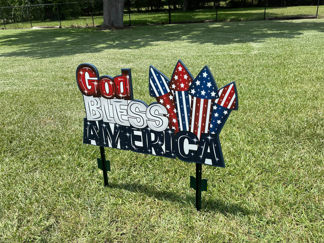 Patriotic God Bless America Yard Art Decoration