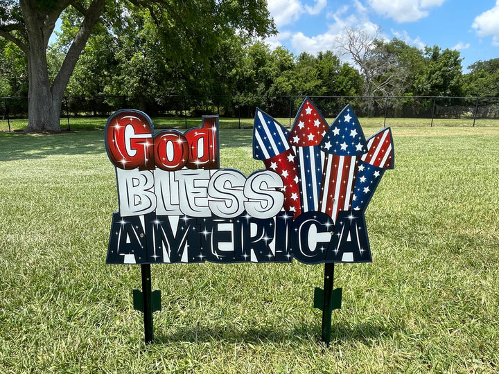 Patriotic God Bless America Yard Art Decoration