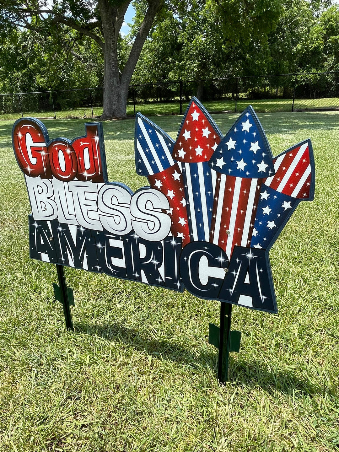 Patriotic God Bless America Yard Art Decoration