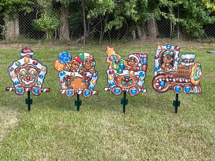 Christmas Gingerbread Train yard art sign