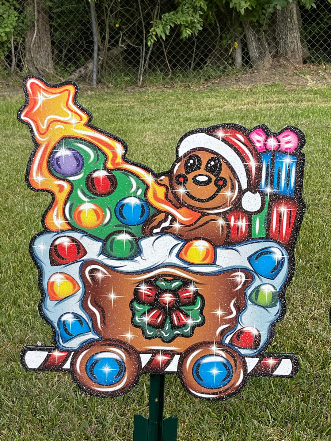 Christmas Gingerbread Train yard art sign