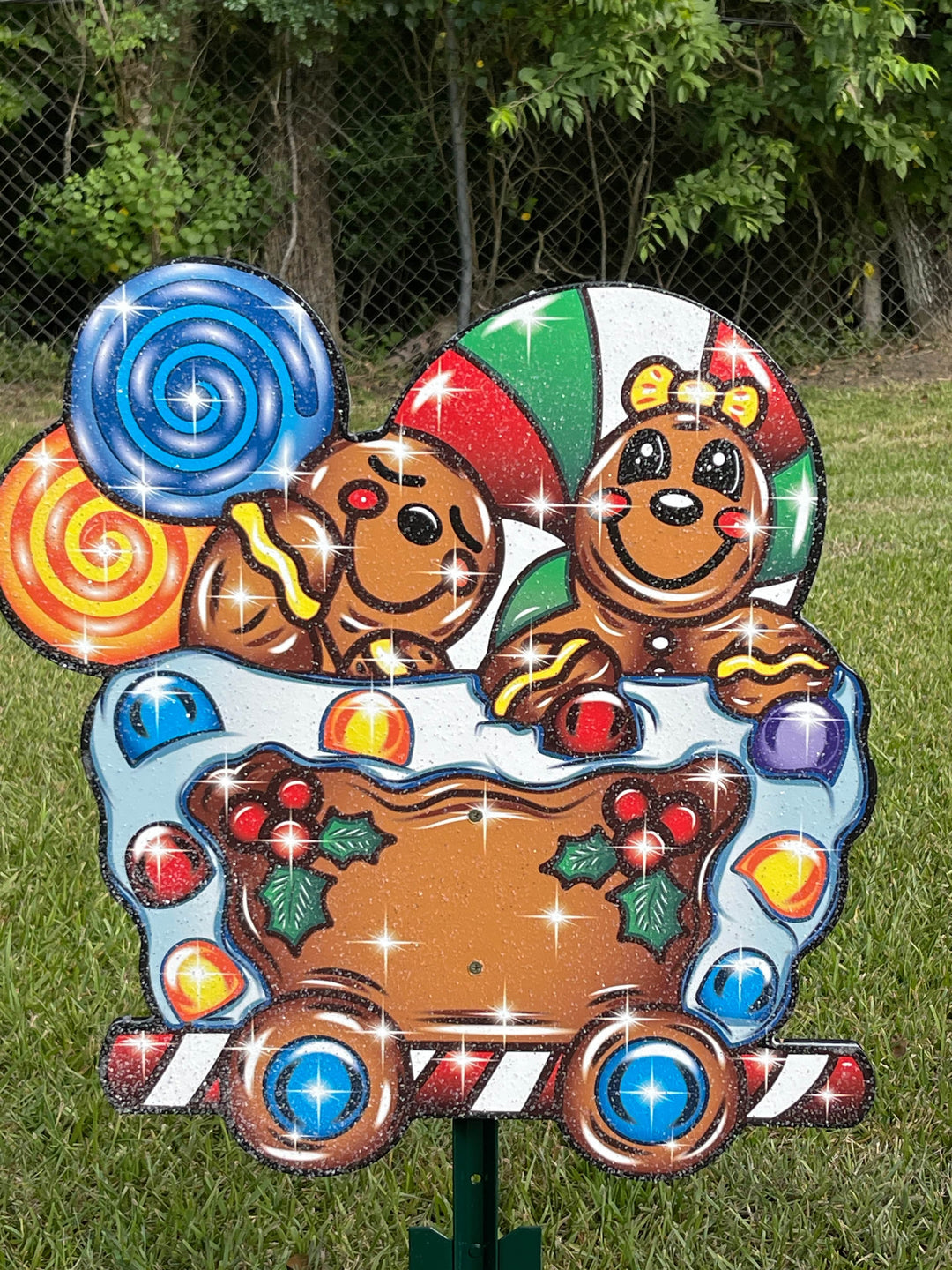 Christmas Gingerbread Train yard art sign