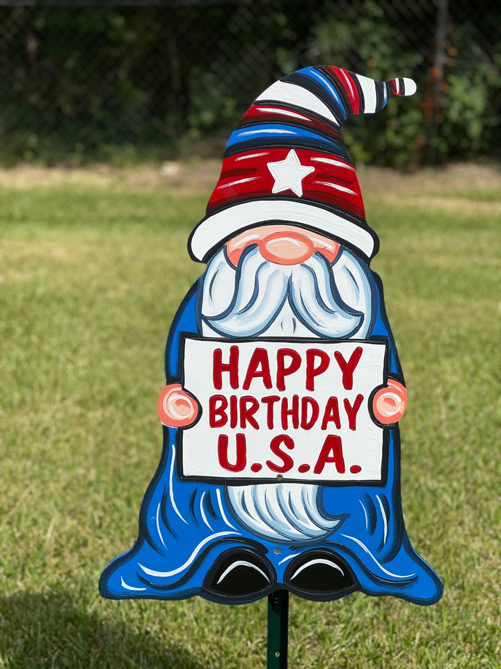 Patriotic Happy Birthday USA Gnome Yard Art Decoration