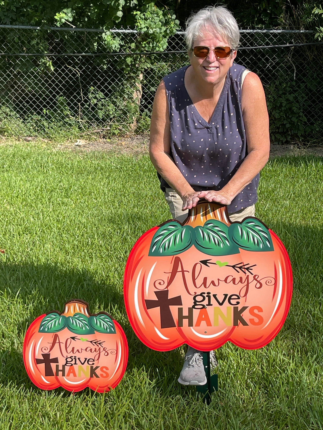 Always Give Thanks Thanksgiving painted yard art decor