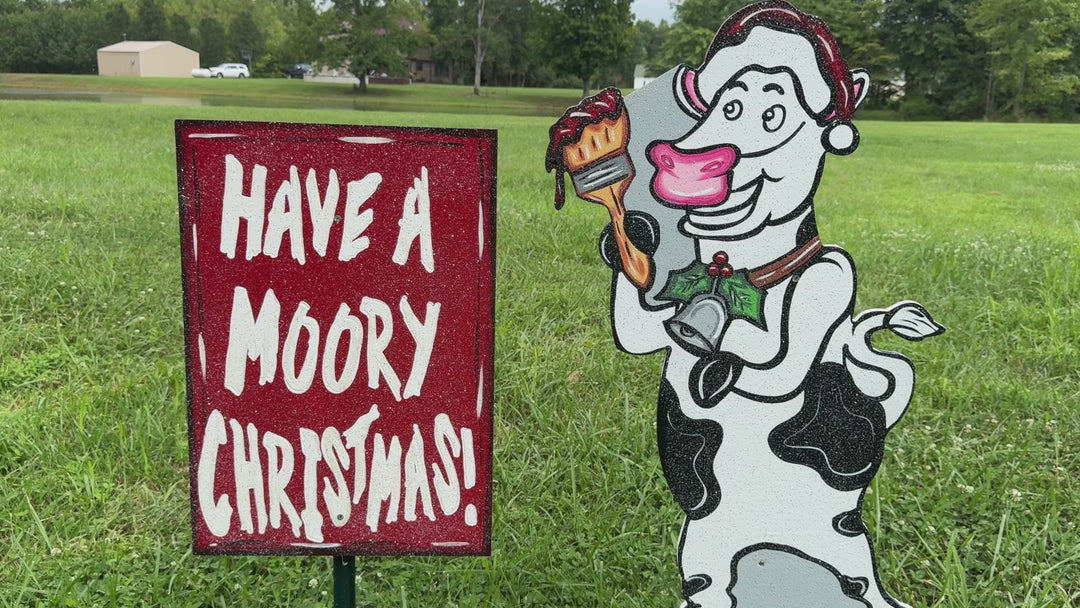 2PC Have a Moory Christmas Cow Paint a Sign Set Yard Art Decoration