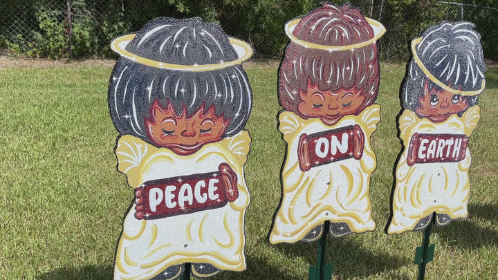 Set of 3 Peace on Earth Christmas Praying Angels Light or Dark Flesh Yard Art Decoration