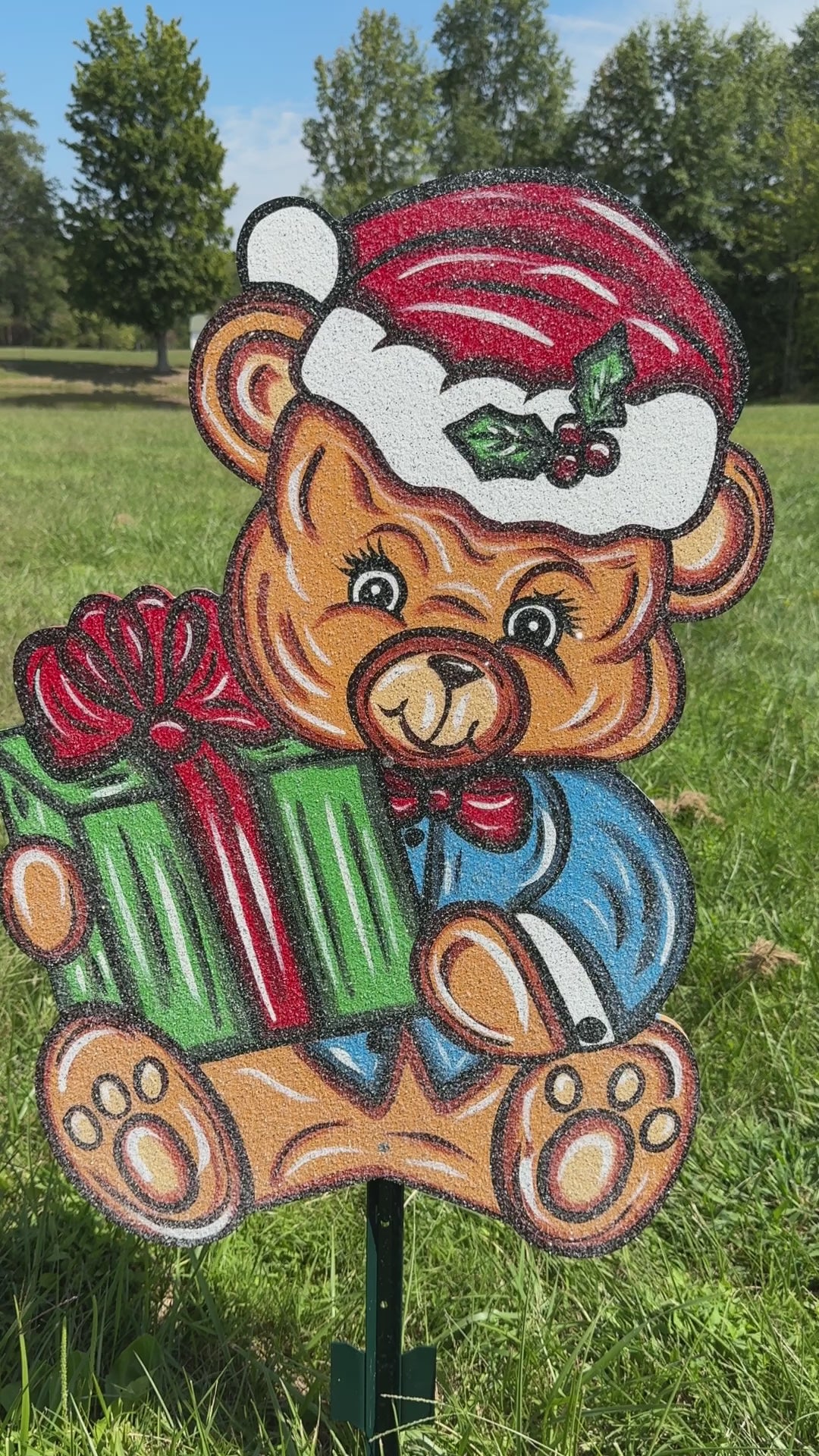 Christmas Bear with Present Yard Art Decoration