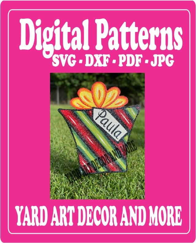 Digital Cut File for Merry Christmas Yard Art 5 Layered Striped Bow Present - SVG - DXF - PDF - JPG Files