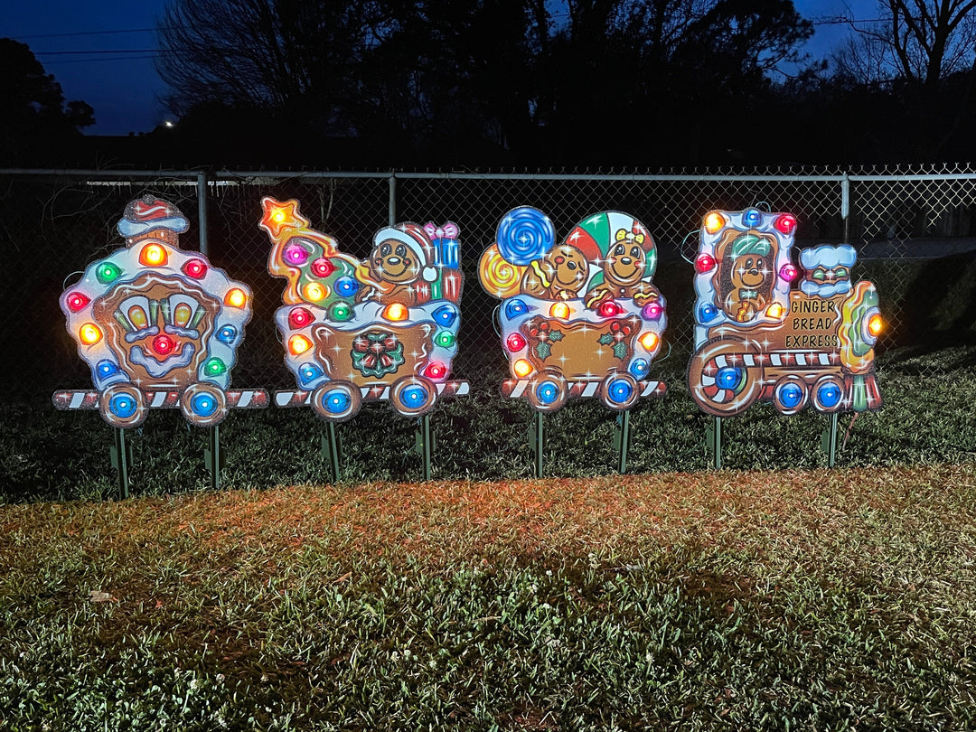 Christmas gingerbread train yard decor