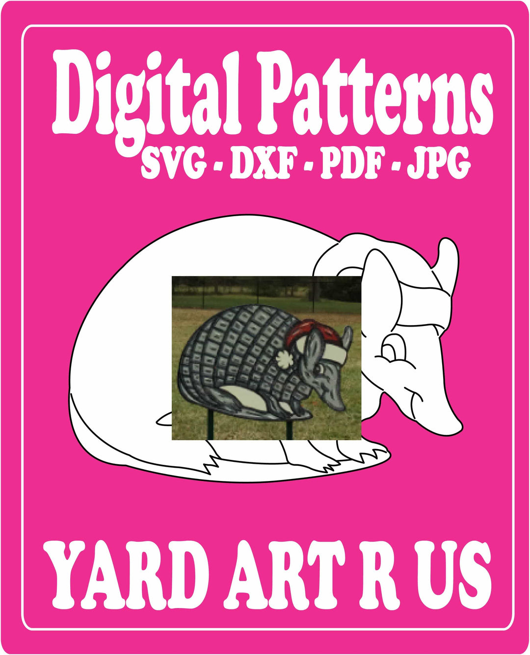 Digital Cut File for Merry Christmas Yard Art Armadillo - SVG - DXF - PDF - JPG Files