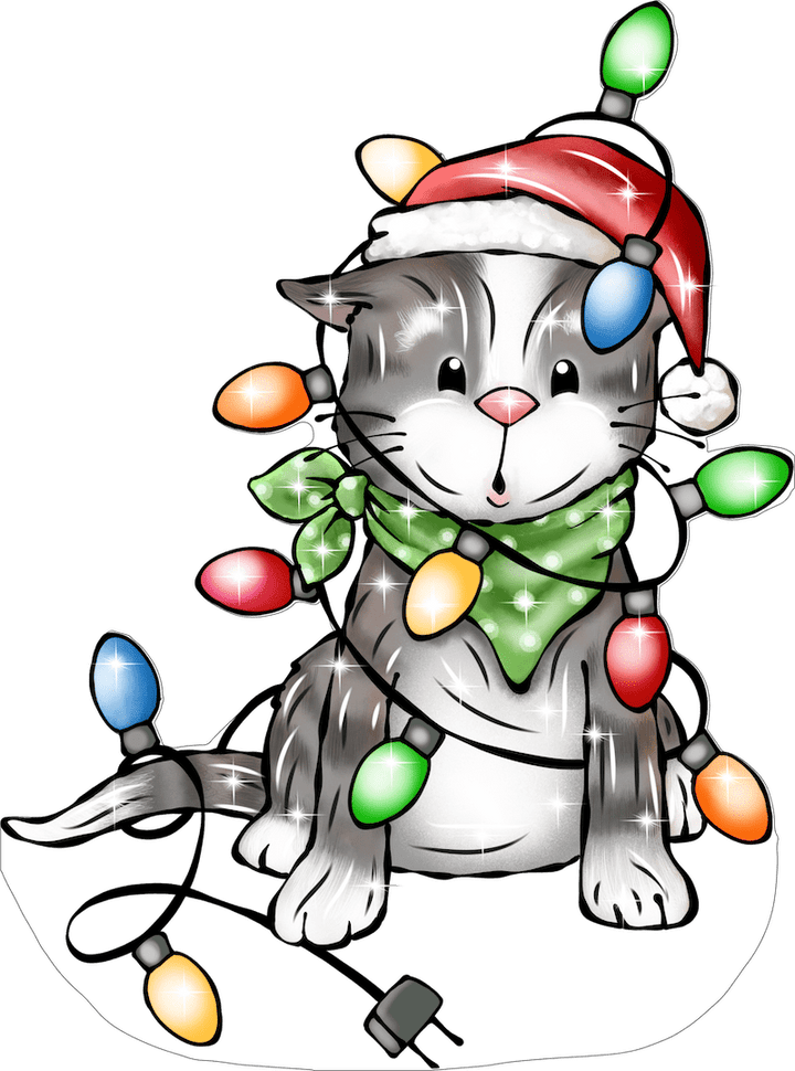 Christmas Kitty Cat wrapped in lights Yard Decoration