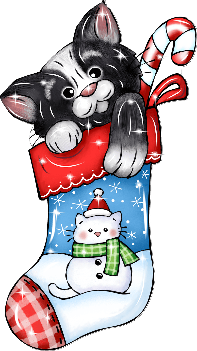 Cute Christmas Kitty Cat in Stocking Yard Art Decoration