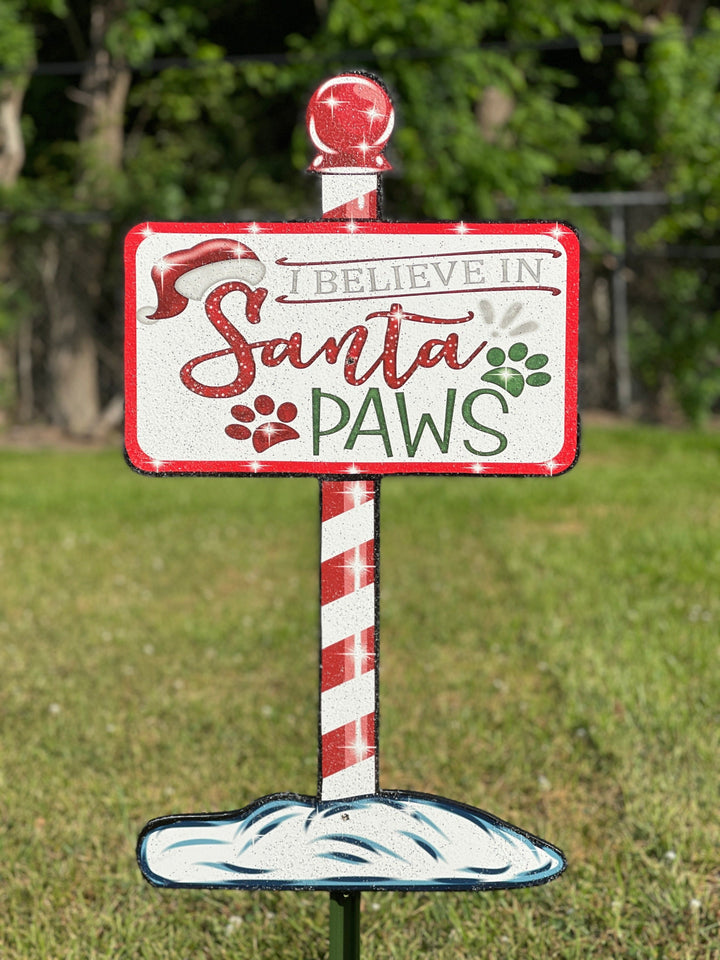 Christmas Santa Paws Sign Yard Art Decoration