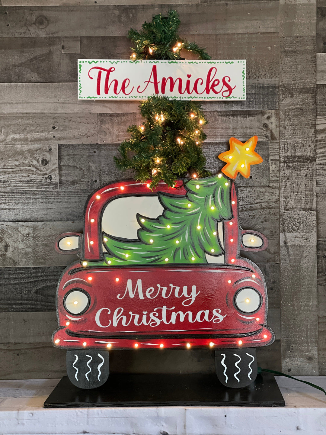 Lighted Christmas Red Truck Porch Greeter Digital Template