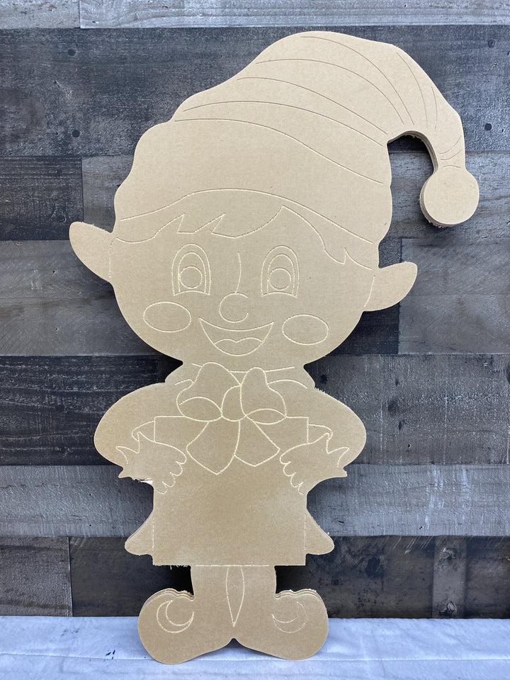 Christmas Yard Art Elf Boy with Present Blank Ready to be painted by you
