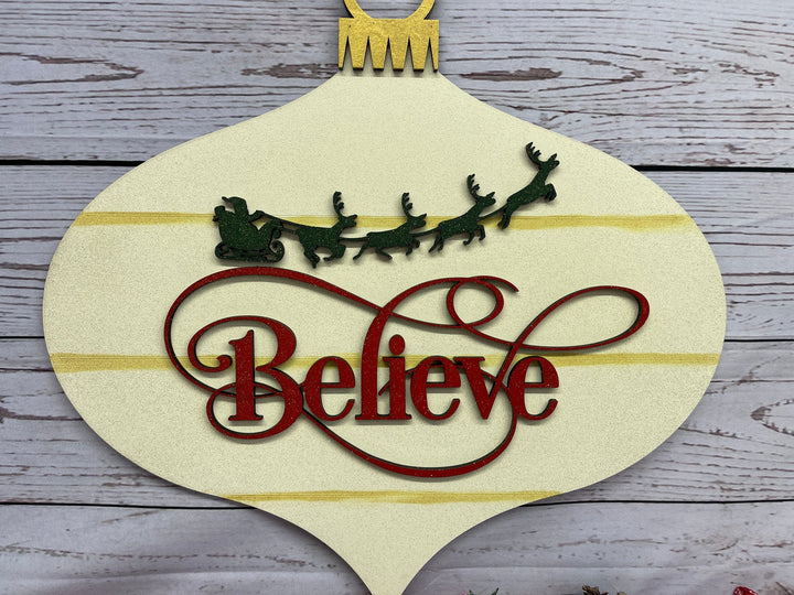 Believe in the Magic of Christmas Finial Shaped Christmas Bulb Sign Blank Ready to be Painted by You