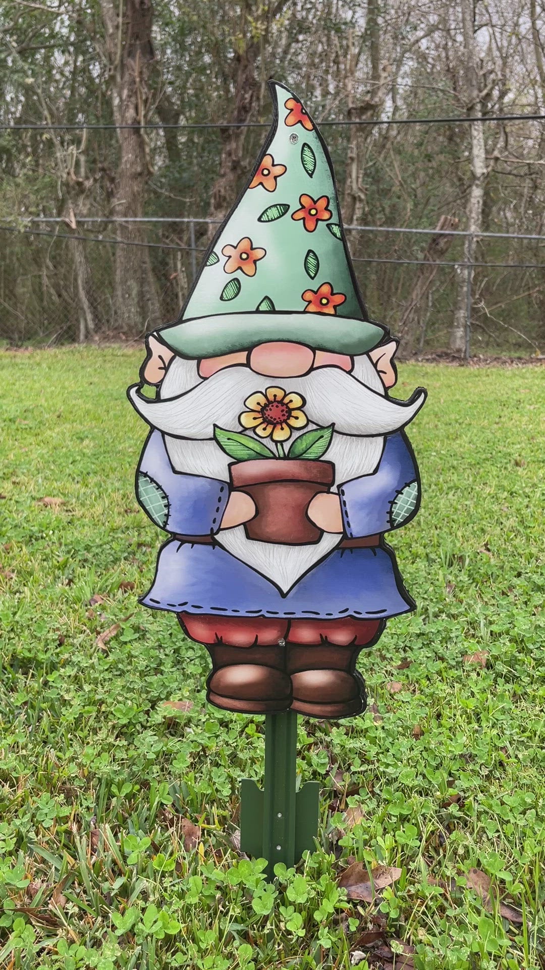 Gnome Holds A Flower Pot Yard Sign Outdoor Decoration