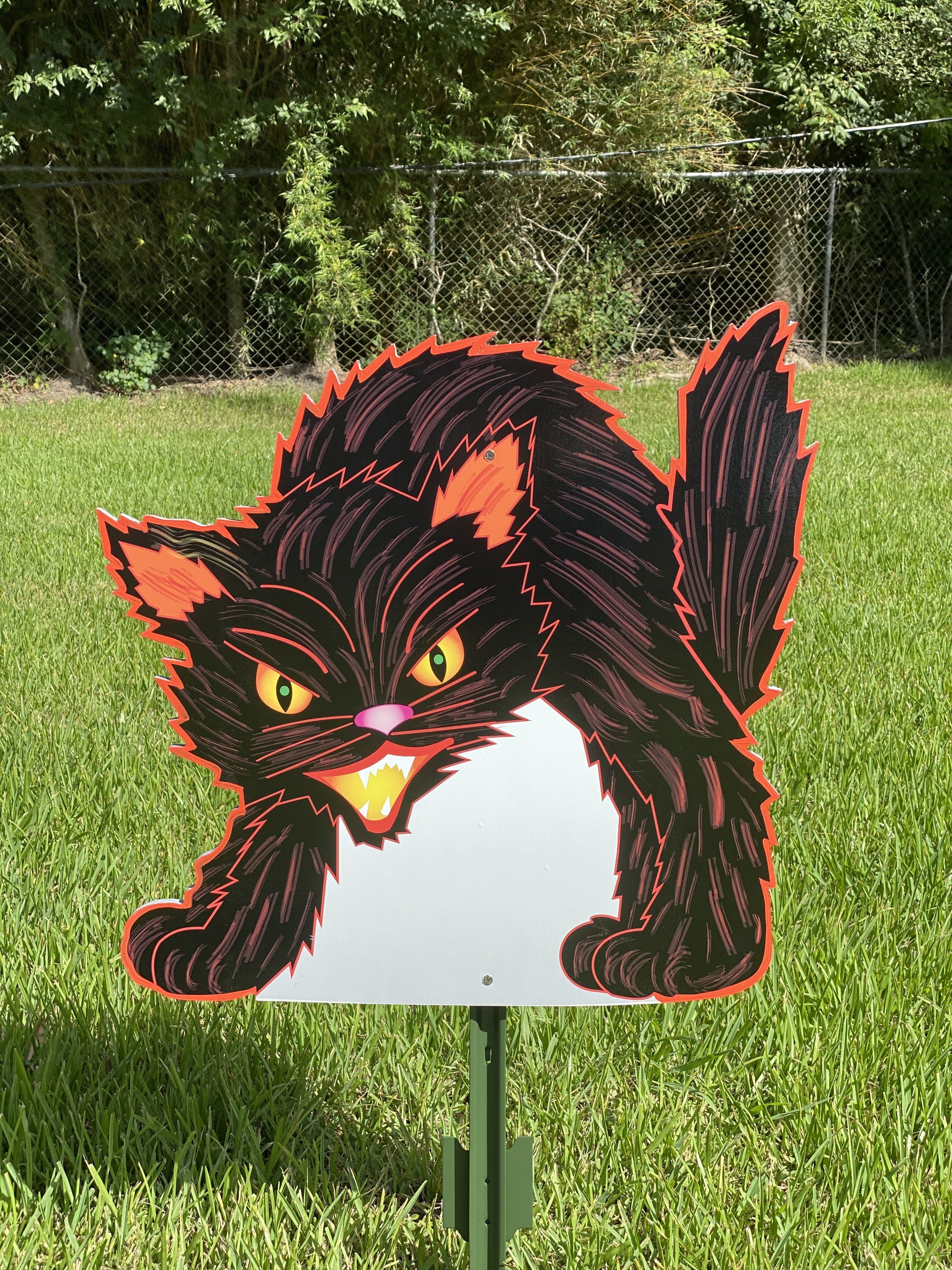 RARE 2000 Halloween Black Cat Alley sale Post Yard Sign Decoration Yard Art, VHTF!