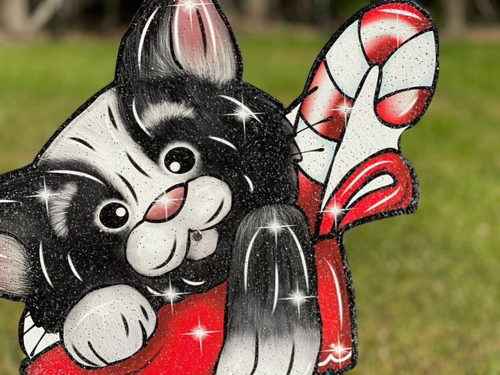 Cute Christmas Kitty Cat in Stocking Yard Art Decoration