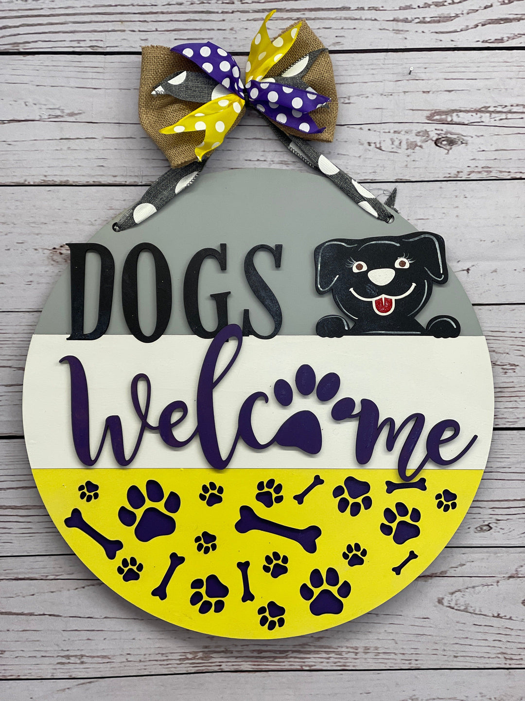 Finished Dogs Welcome Door Hanger with Ribbon and Bow