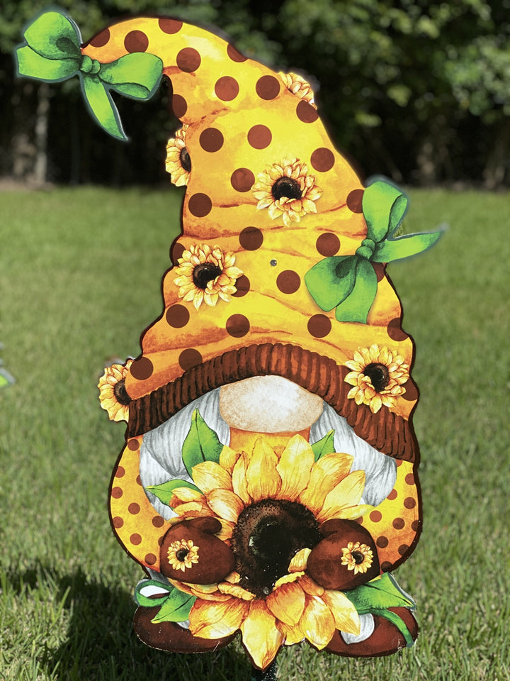 Three Sunflower Gnomes Yard Art Decoration-Sold Separately