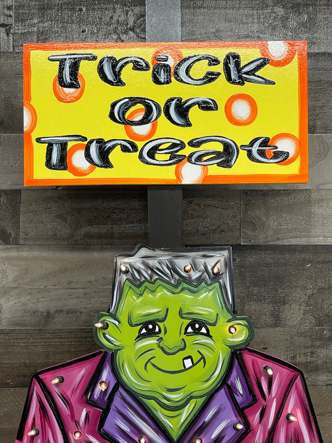 Halloween Frankenstein with Trick or Treat Sign Greeter Blank Ready to be Painted By You