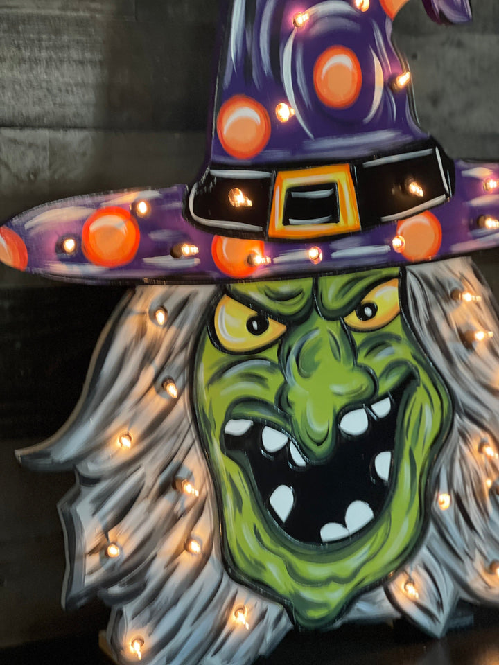 Halloween Witch Face with Happy Halloween Sign Greeter Blank Ready to be Painted By You