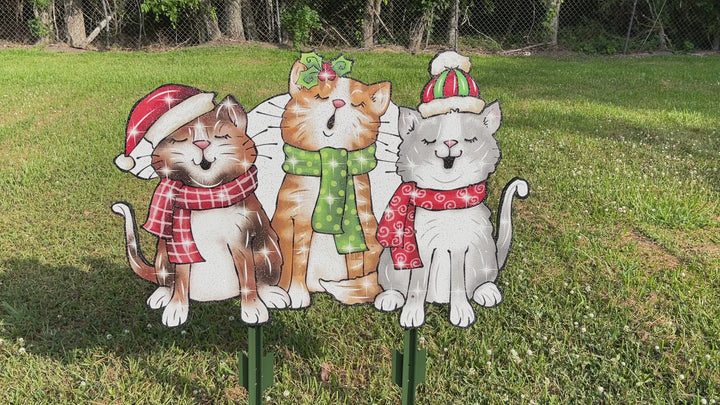 Christmas Cat Singing Trio Yard Decoration