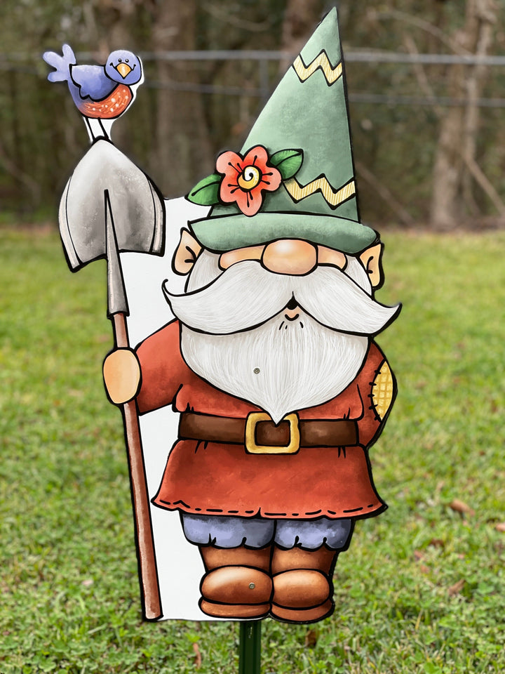 Gnome with Shovel Yard Sign  Outdoor Decoration