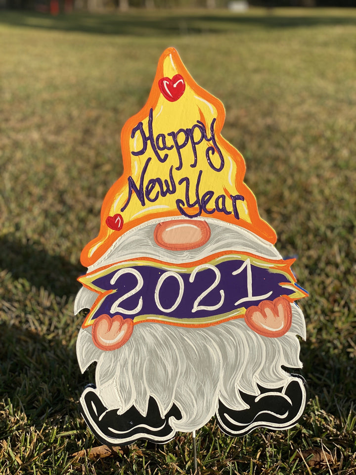 New Year's Gnome with 2021 Banner Sign