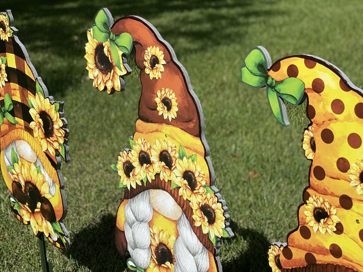 Three Sunflower Gnomes Yard Art Decoration-Sold Separately