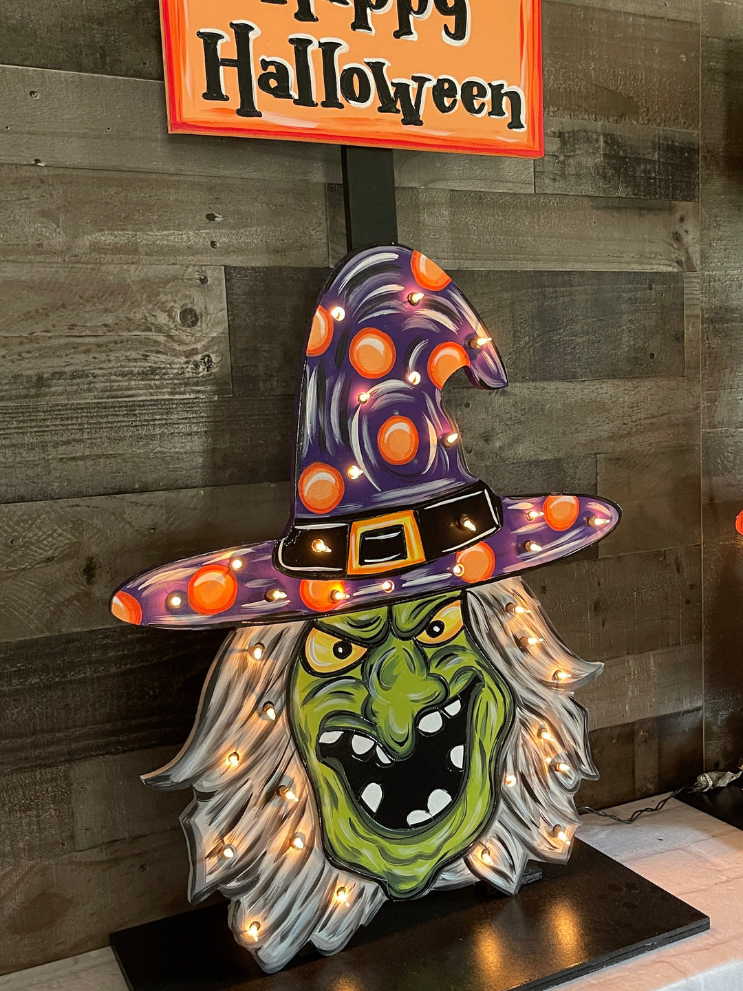 Halloween Witch Face with Happy Halloween Sign Greeter Blank Ready to be Painted By You