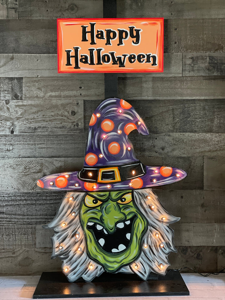 Halloween Witch Face with Happy Halloween Sign Greeter Blank Ready to be Painted By You