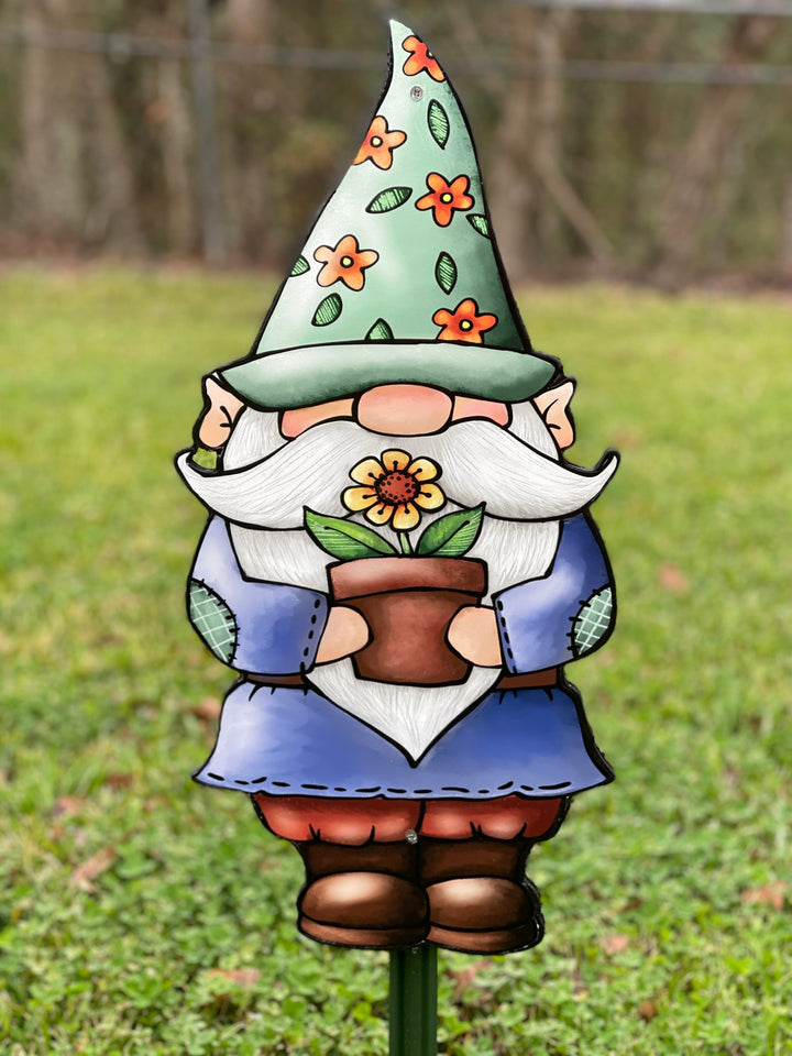 Gnome Holds A Flower Pot Yard Sign Outdoor Decoration